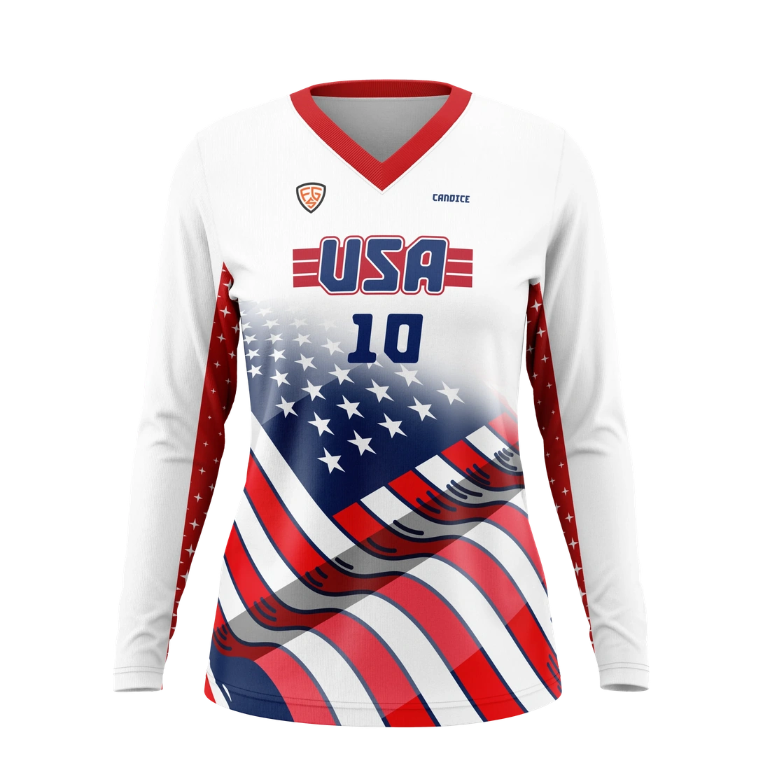 Girls V Neck Longsleeve Volleyball Jersey - USA