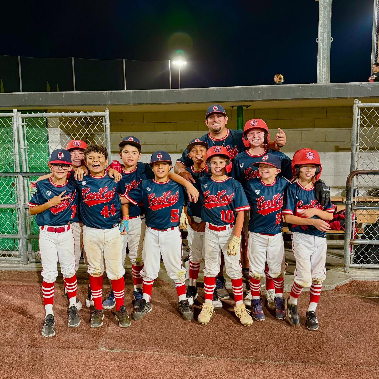 Cencal baseball team wearing custom sublimated navy and red jerseys by Final Game Sports in Tracy Ca
