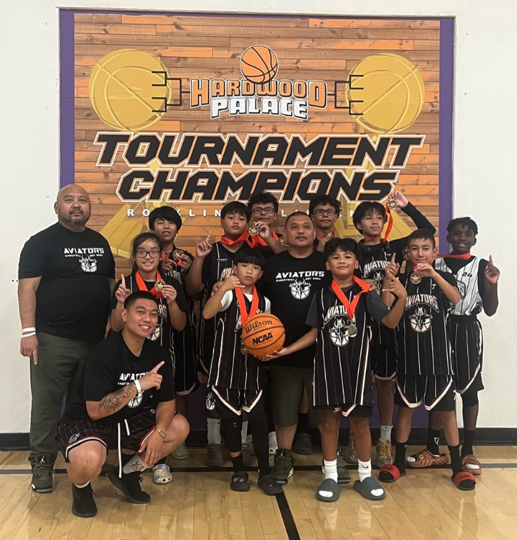 Manteca Aviators basketball team wearing custom sublimated jerseys by Final Game Sports in Tracy, California